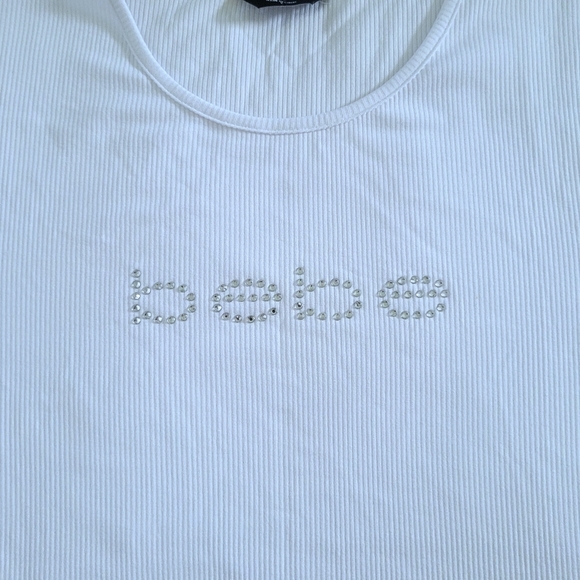 bebe White Ribbed Top with Clear Rhinestones💎 - NWT - Picture 3 of 15